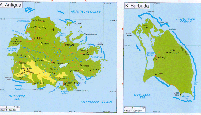maps of the main islands Antigua and Barbuda